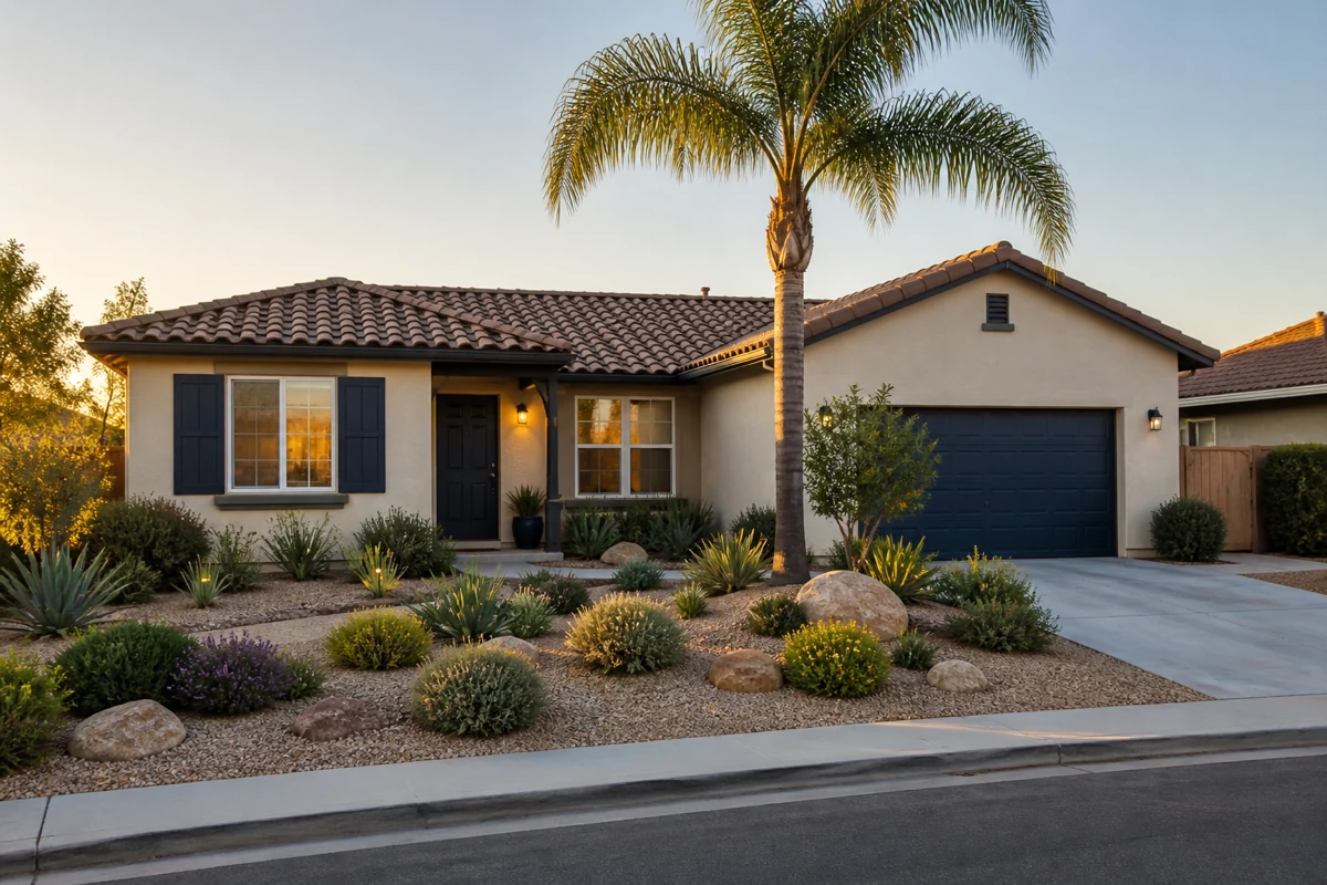 A Southern California home in warm late-summer afternoon light — late-summer pest control in San Diego, Orange County, and Riverside.